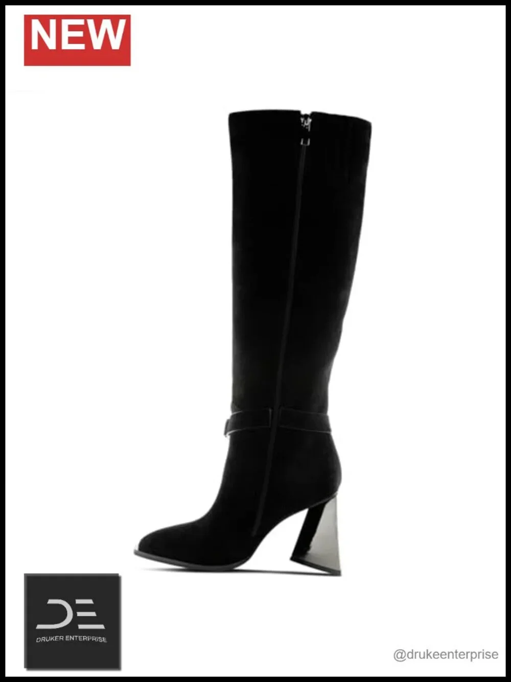 Vegan Microsuede Knee High Boots with Ankle Chains and Heel